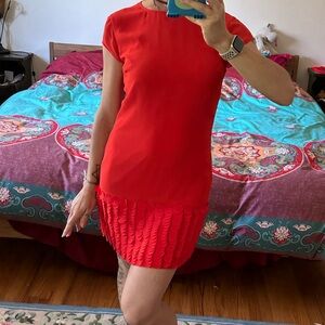 TED BAKER Glana red mini dress w/ circle appliqué hem detail & cap sleeves sz 1